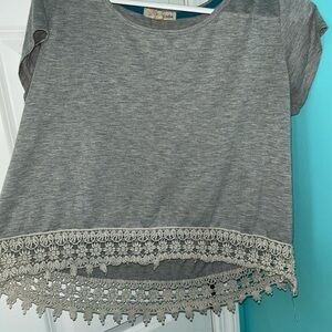 Rewind Heather Gray Tee with Crochet Trim